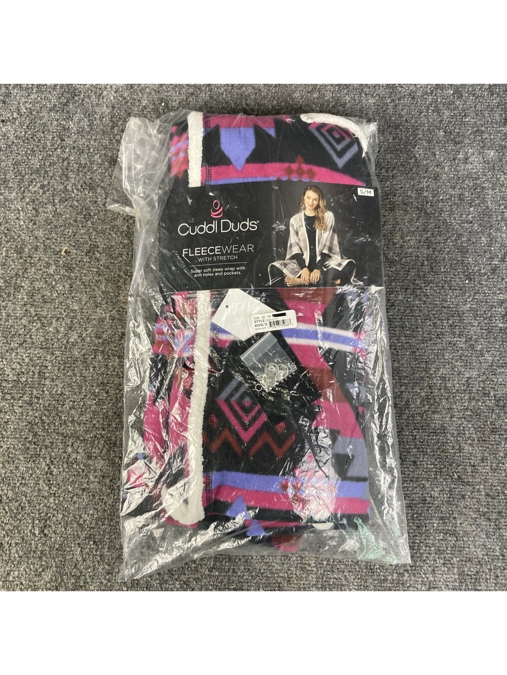 Cuddl Duds S/M Plum Aztec Fleecewear w/ Stretch Long Sleeve Hooded Wrap NWT